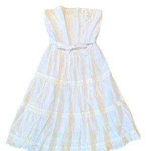 White Strapless Dress. 12” Waist.  34” Long. Boho Style. Petite Size S.